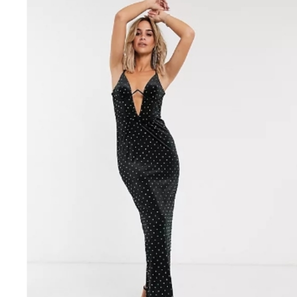 Asos Design Corset Detail Hotfix Velvet Maxi Dress